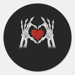 Skeleton Hands Form A Heart With Red Heart Bright Classic Round Sticker