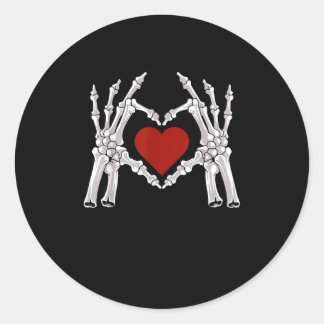 Skeleton Hands Form A Heart With Red Heart Bright  Classic Round Sticker