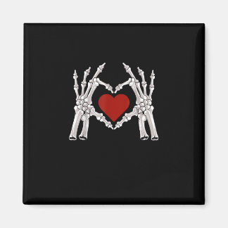Skeleton Hands Form A Heart With Red Heart Bright  Magnet