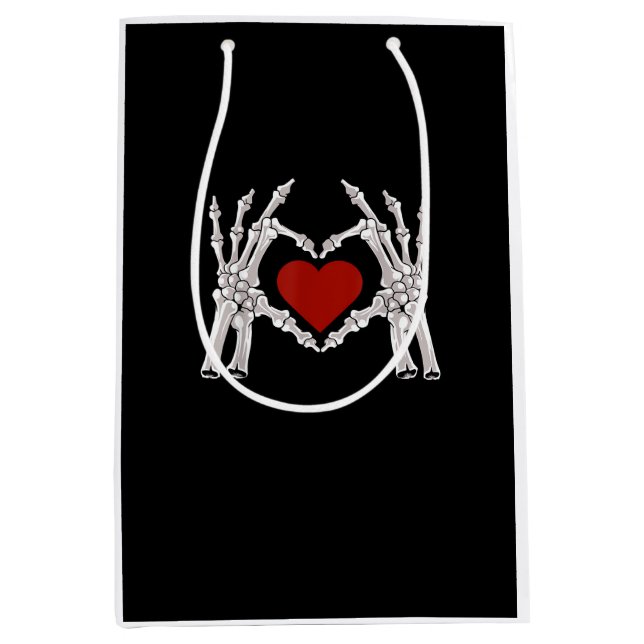 Skeleton Hands Form A Heart With Red Heart Bright  Medium Gift Bag (Front)