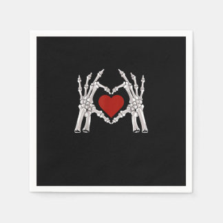 Skeleton Hands Form A Heart With Red Heart Bright Napkins