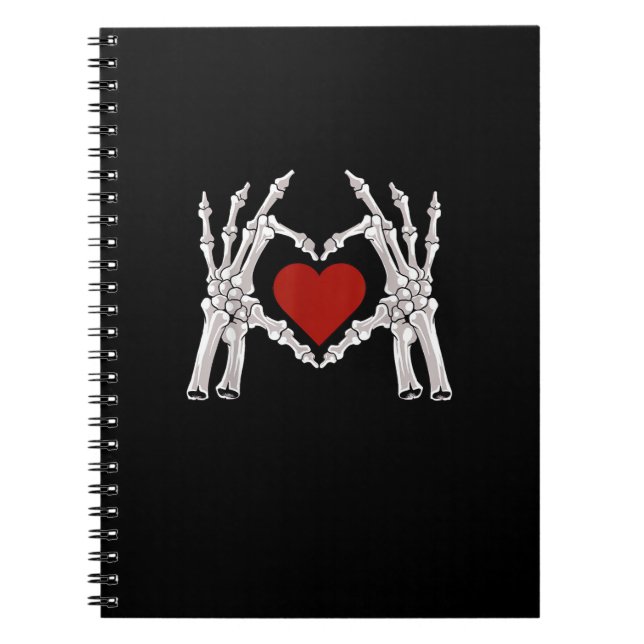Skeleton Hands Form A Heart With Red Heart Bright  Notebook (Front)