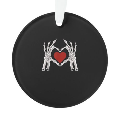 Skeleton Hands Form A Heart With Red Heart Bright  Ornament
