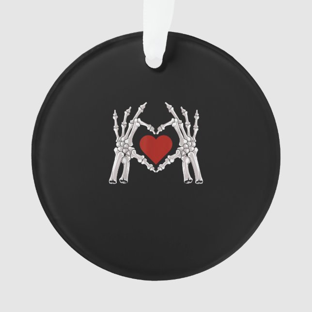 Skeleton Hands Form A Heart With Red Heart Bright  Ornament (Front)