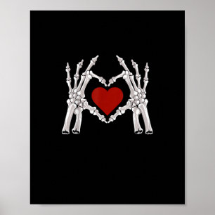 Skeleton Hands Form A Heart With Red Heart Bright Poster