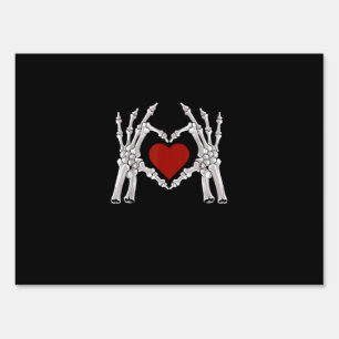 Skeleton Hands Form A Heart With Red Heart Bright  Sign
