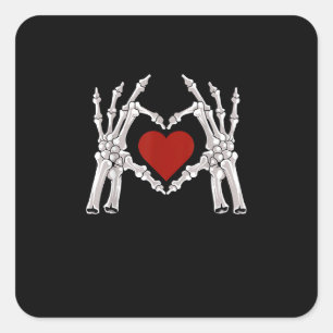 Skeleton Hands Form A Heart With Red Heart Bright  Square Sticker