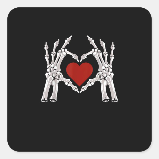 Skeleton Hands Form A Heart With Red Heart Bright  Square Sticker (Front)