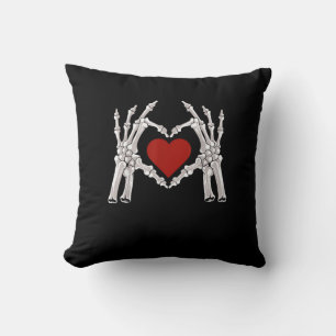Skeleton Hands Form A Heart With Red Heart Bright  Throw Pillow