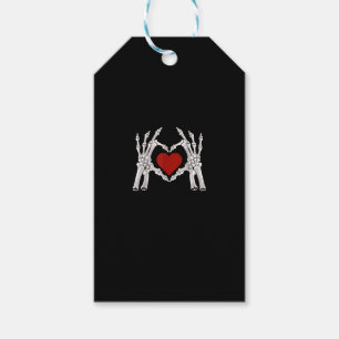 Skeleton Hands Form A Heart With Red Heart Gift Tags