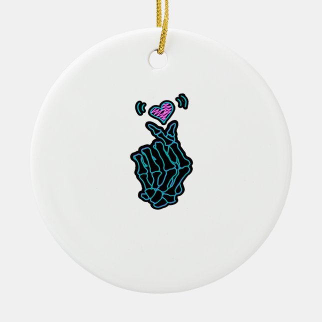 Skeleton Hands Forming A Heart Gentle Expression Ceramic Ornament (Front)