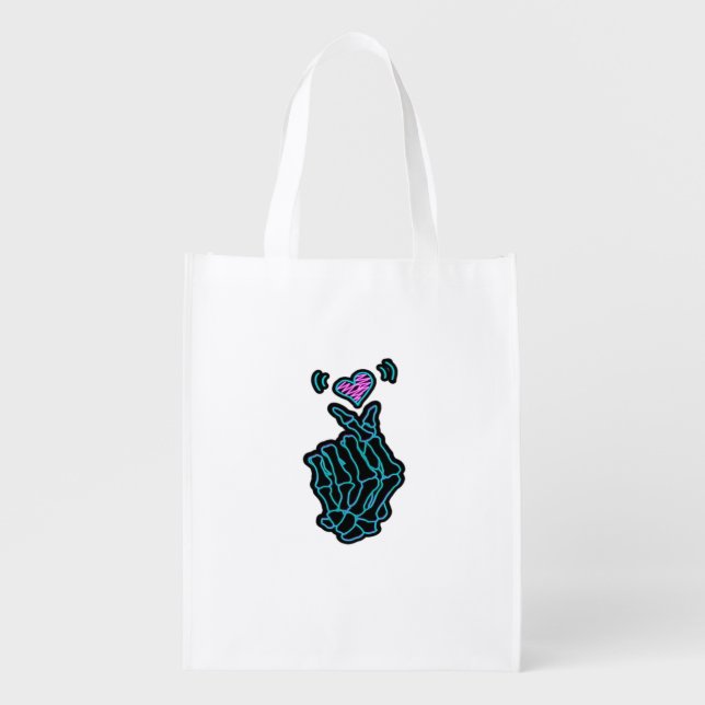 Skeleton Hands Forming A Heart Gentle Expression Grocery Bag (Front)