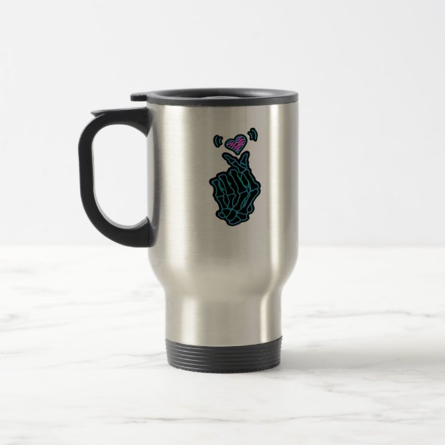 Skeleton Hands Forming A Heart Gentle Expression Travel Mug (Left)