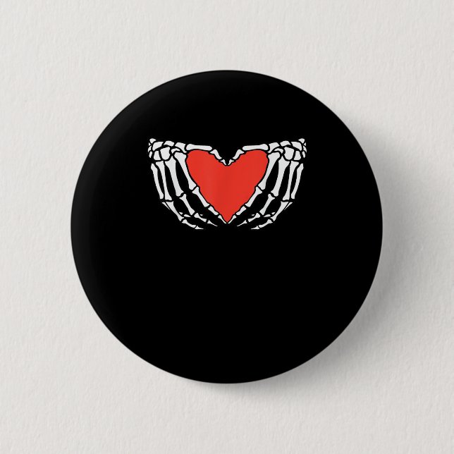 Skeleton Hands Forming Heart Creepy Gothic Button (Front)
