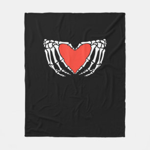 Skeleton Hands Forming Heart Creepy Gothic Fleece Blanket