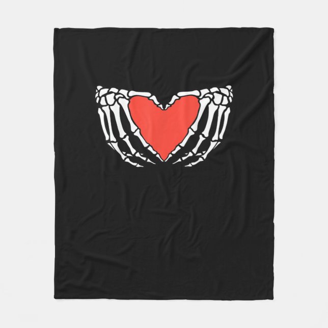 Skeleton Hands Forming Heart Creepy Gothic Fleece Blanket (Front)