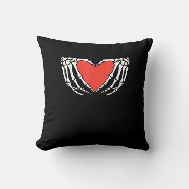 Skeleton Hands Forming Heart Creepy Gothic Throw Pillow (Front)