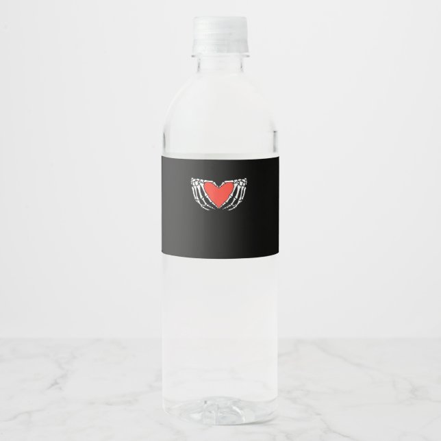 Skeleton Hands Forming Heart Creepy Gothic Water Bottle Label (Front)