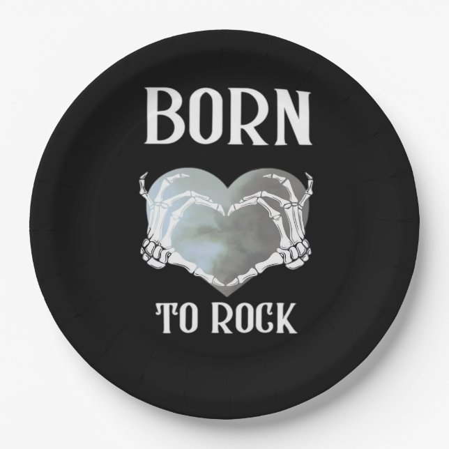 Skeleton Hands Grey Heart Modern Aesthetic Paper Plates (Front)
