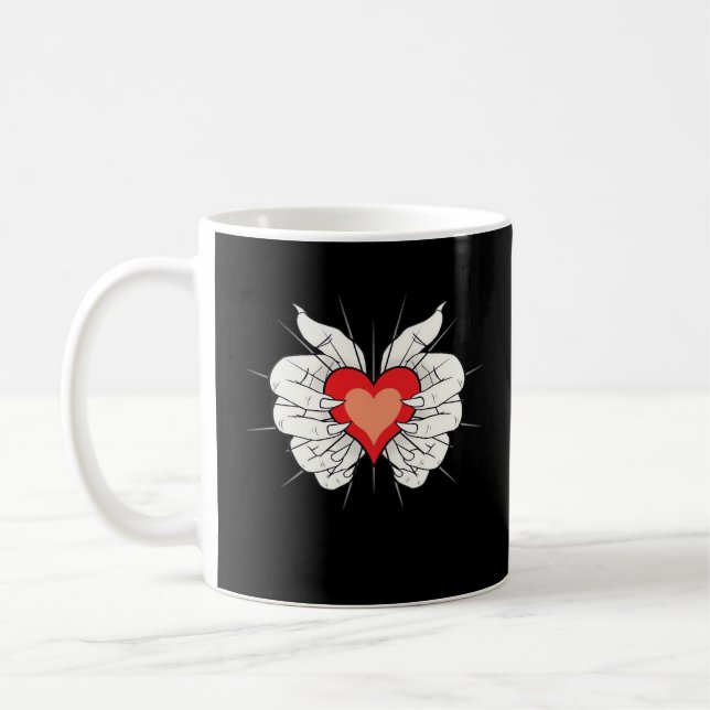 Skeleton Hands Heart Classic Aesthetic Coffee Mug (Left)