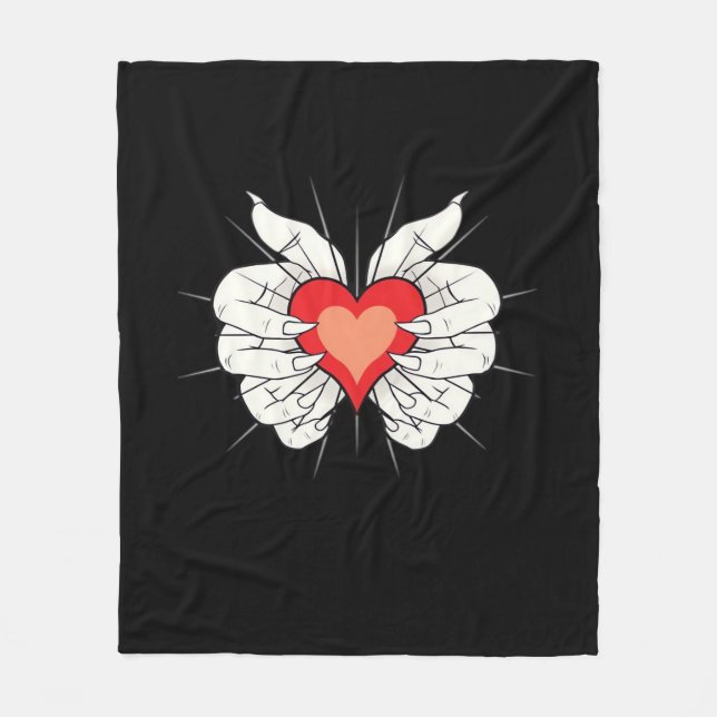 Skeleton Hands Heart Classic Aesthetic Fleece Blanket (Front)