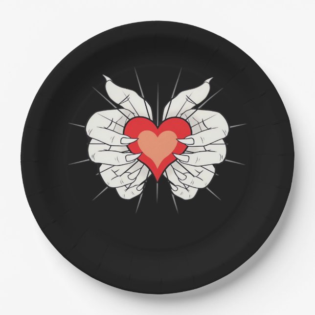 Skeleton Hands Heart Classic Aesthetic Paper Plates (Front)