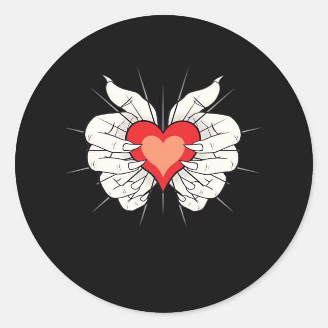 Skeleton Hands Heart Classic Aesthetic Round Sticker (Front)