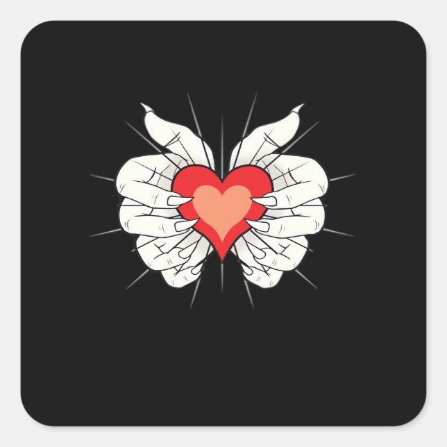 Skeleton Hands Heart Classic Aesthetic Square Sticker (Front)