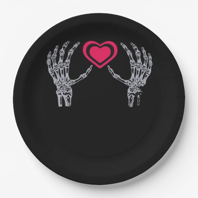 Skeleton Hands Heart Cute Paper Plates (Front)