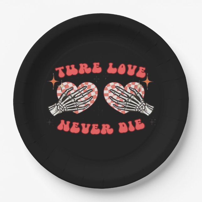 Skeleton Hands Heart Design Classic Aesthetic Paper Plates (Front)