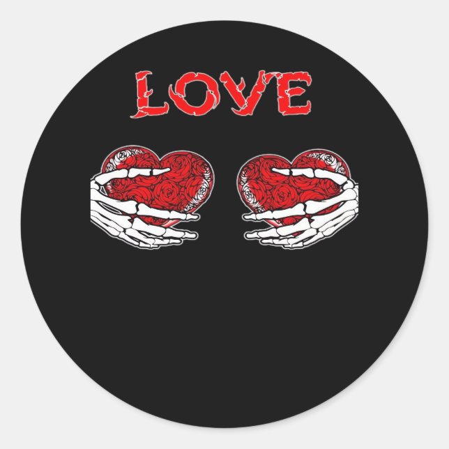 Skeleton Hands Heart Funny Design Classic Round Sticker (Front)