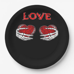 Skeleton Hands Heart Funny Design Paper Plates