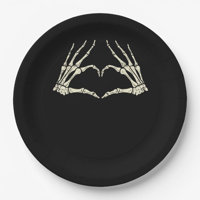 Skeleton Hands Heart Funny Halloween Men Women Kid Paper Plates (Front)