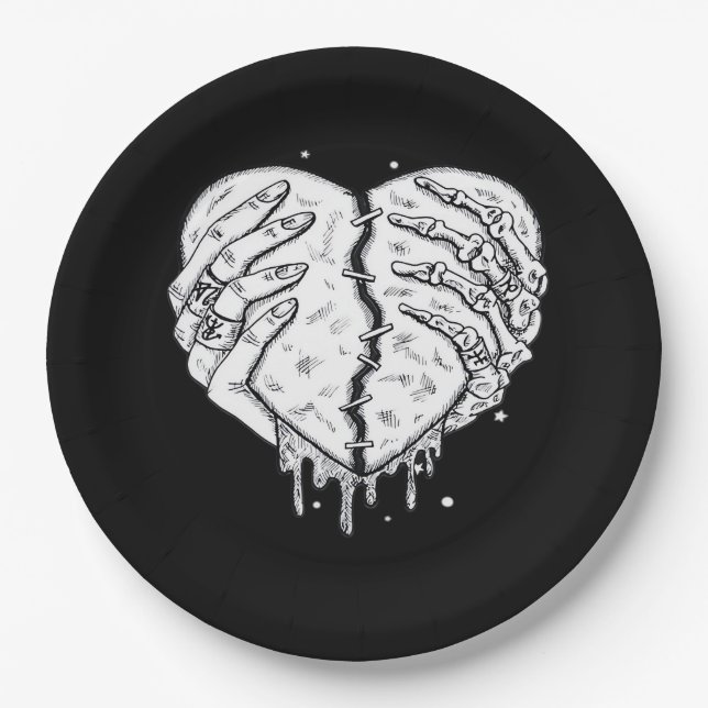 Skeleton Hands Heart– Gothic  Heart Classic Paper Plates (Front)