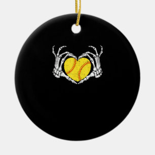 Skeleton Hands Heart Halloween Costume Softball Ceramic Ornament