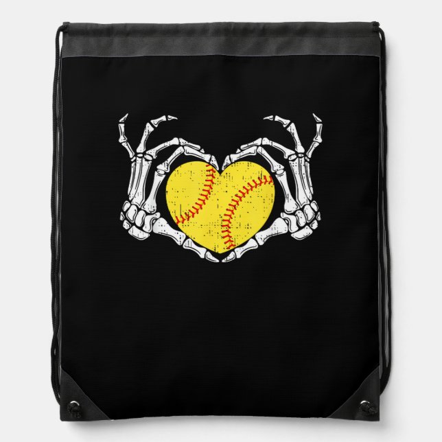 Skeleton Hands Heart Halloween Costume Softball Drawstring Bag (Front)