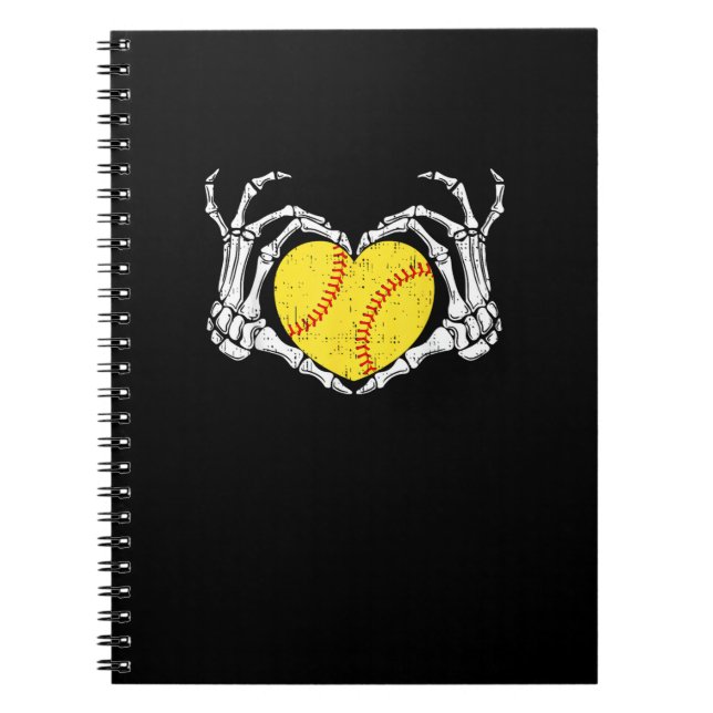 Skeleton Hands Heart Halloween Costume Softball Notebook (Front)