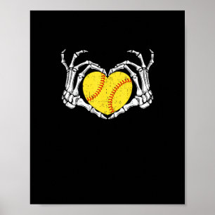 Skeleton Hands Heart Halloween Costume Softball Poster