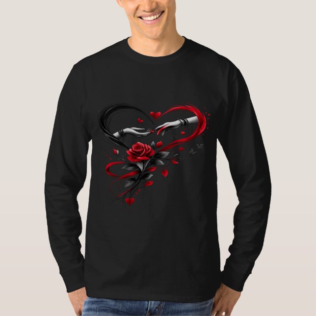 Skeleton Hands Heart Rose T-Shirt (Front)