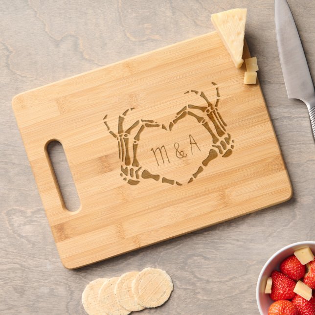 Skeleton Hands Heart Shape Custom Engraved Cutting Board (Cheese)