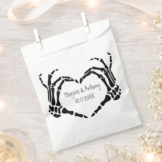 Skeleton Hands Heart Shape Custom Wedding Favor Bag (Clipped)