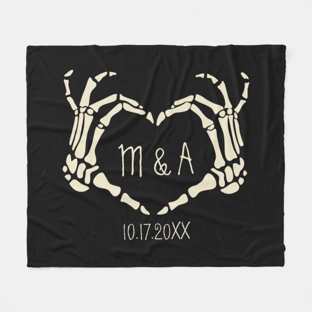 Skeleton Hands Heart Shape Custom Wedding Fleece Blanket (Front (Horizontal))