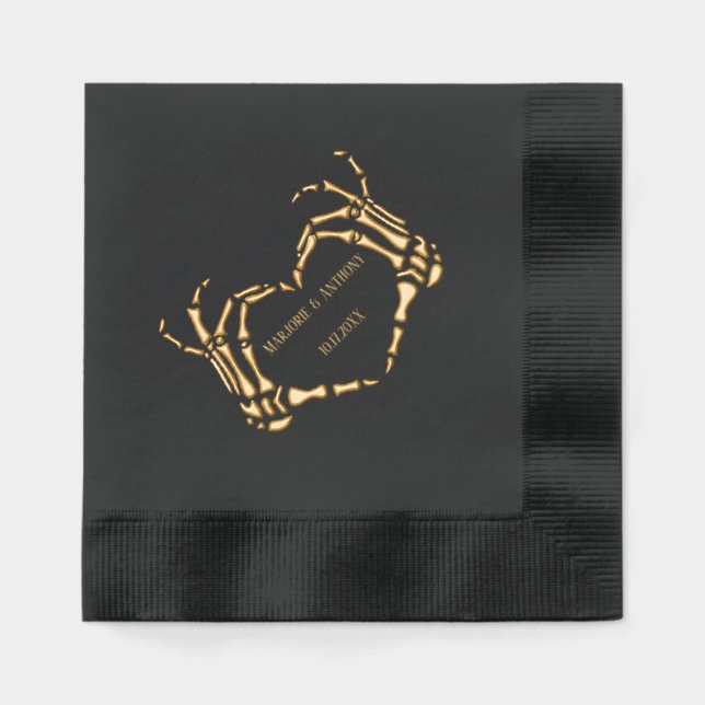 Skeleton Hands Heart Shape Custom Wedding Foil Napkins (Front)