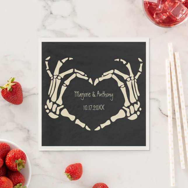 Skeleton Hands Heart Shape Custom Wedding Napkins (Insitu)