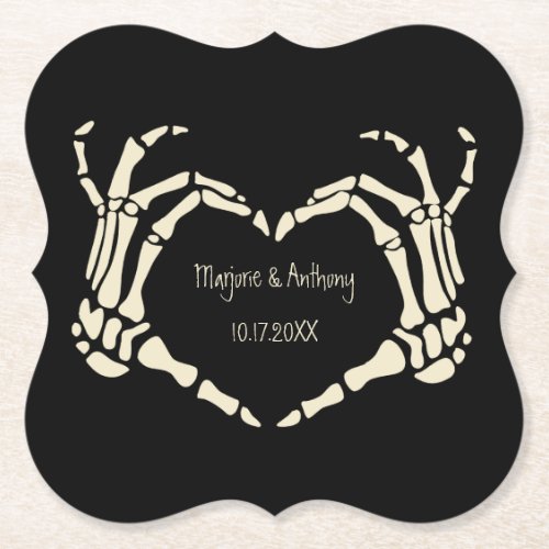 Skeleton Hands Heart Shape Custom Wedding Paper Coaster