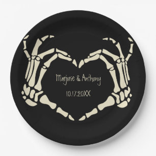 Skeleton Hands Heart Shape Custom Wedding Paper Plates