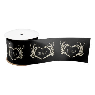 Skeleton Hands Heart Shape Custom Wedding Satin Ribbon