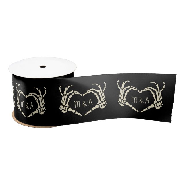Skeleton Hands Heart Shape Custom Wedding Satin Ribbon (Spool)
