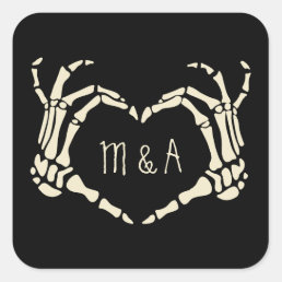 Skeleton Hands Heart Shape Custom Wedding Square Sticker