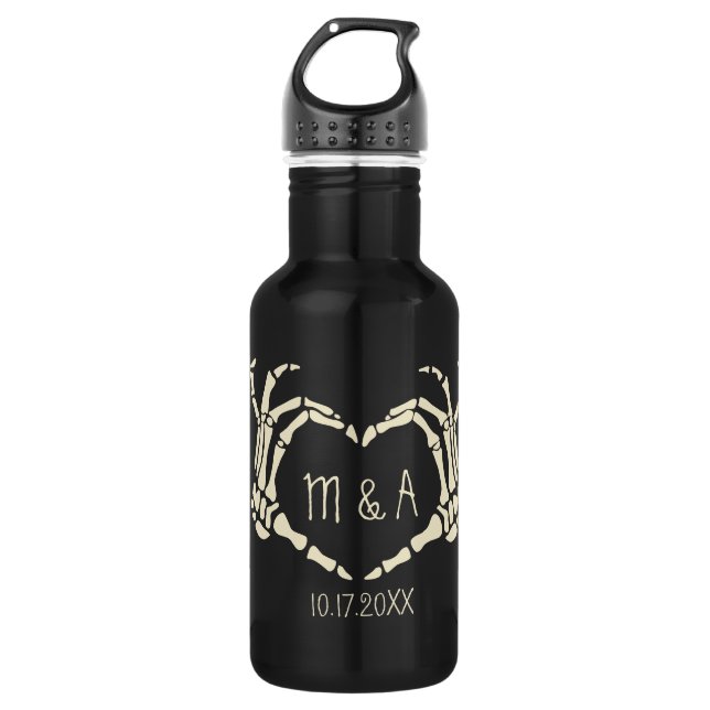 Skeleton Hands Heart Shape Custom Wedding Stainless Steel Water Bottle (Front)